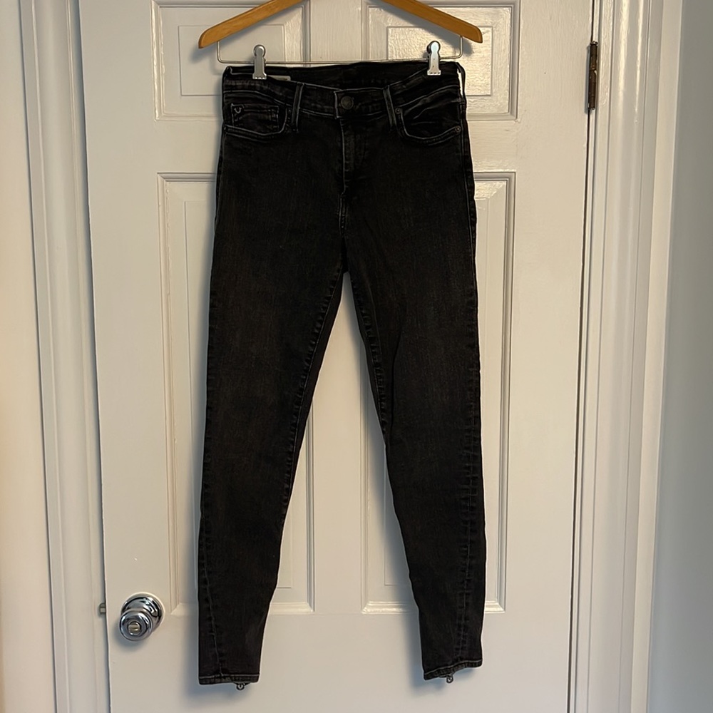 True Religion Women Halle Mid Rise Super Skinny Denim Jeans Black Size 28